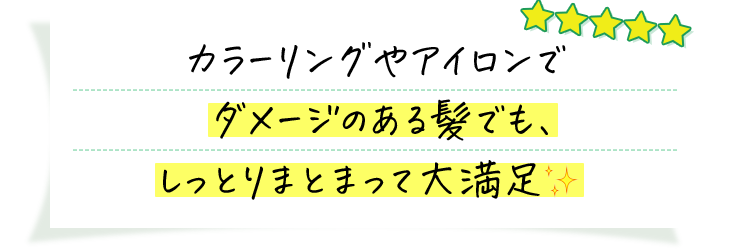 カラーリングやアイロンでダメージのある髪でも、しっとりまとまって大満足