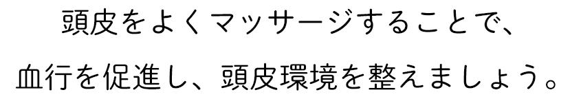 頭皮をよくマッサージすることで、血行を促進し、頭皮環境を整えましょう。