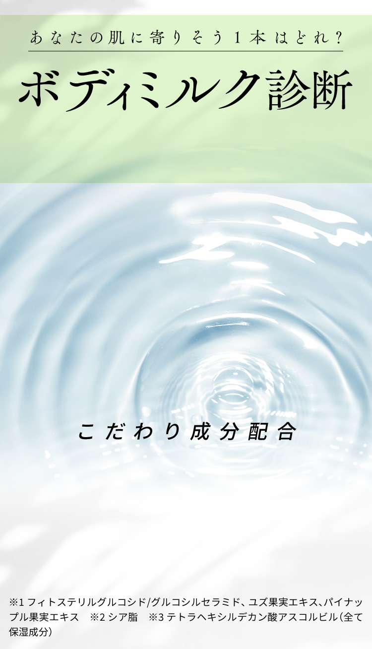あなたの肌に寄りそう１本はどれ？ボディミルク診断