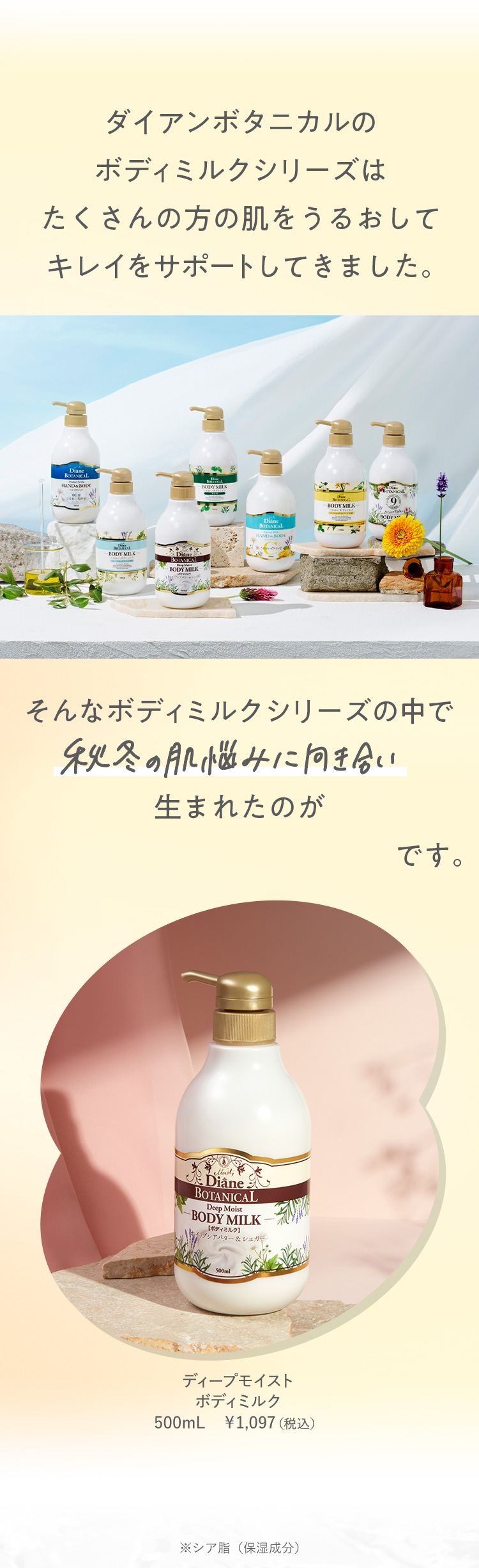 ダイアンボタニカルのボディミルクシリーズはたくさんの方の肌をうるおしてキレイをサポートしてきました。